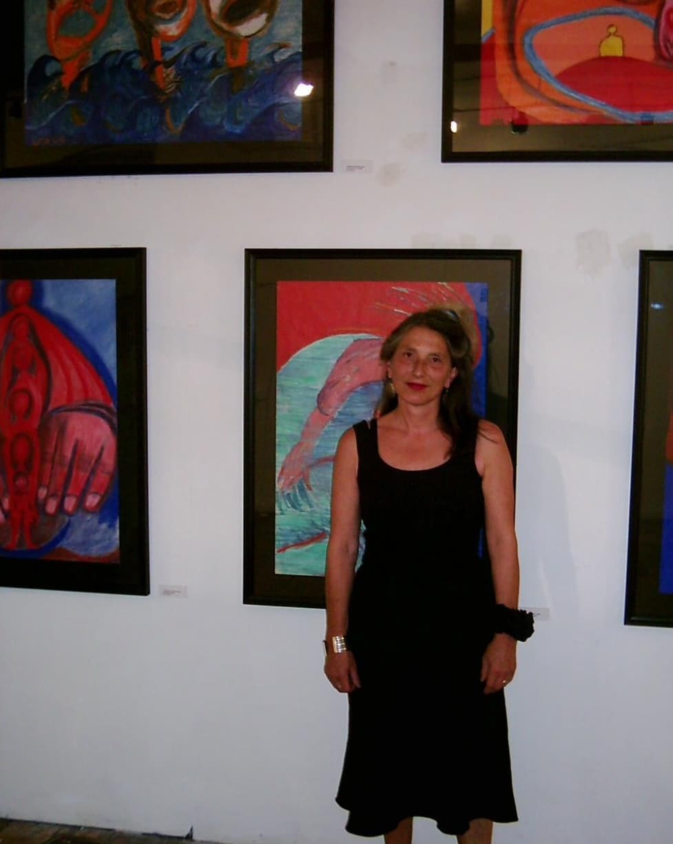 Sarah with her raw art, 2004